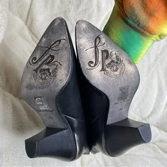 Free People Black Leather Knee High Stevie Boots Heeled Pointed‎ Toe Western 39 - Picture 8 of 9